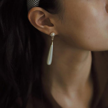 Boho Teardrop pearl Earrings Thin pearl