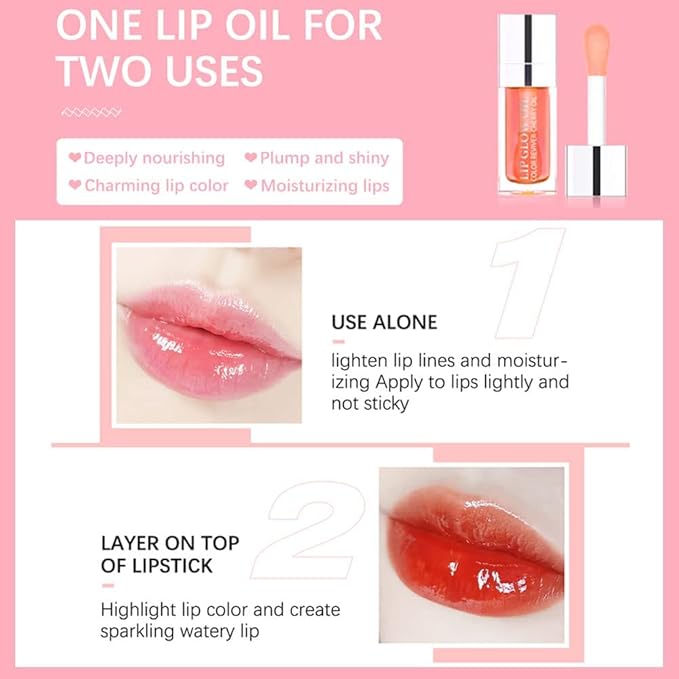 Plumping Lip Oil, Long Lasting Hydrating Lip Gloss Tinted Lip Balm Non-sticky Revitalizing, Tinting Lip Care Oil for Dry Lip (CORAL)