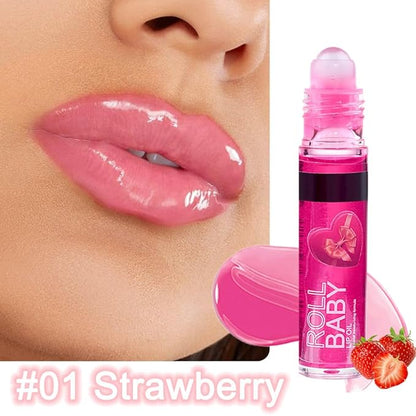 BINGBRUSH Roller Mirror Lip Gloss, Plumping Magic Mood Lipstick Lip Glaze, High-Shine Clear Lip Stain Lip Balm Lip Care, Longlasting Moisturizing Lip Glow Oil (1Pc 01# Strawberry)