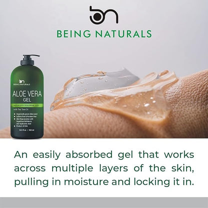 Aloe vera Gel - from 100% Pure Organic Aloe - Natural Raw Moisturizer for Face, Body, Hair. Perfect for Sunburn, Acne, Razor Bumps 16.9 fl oz (Tea Tree, Superfood, Hyaluronic Acid)