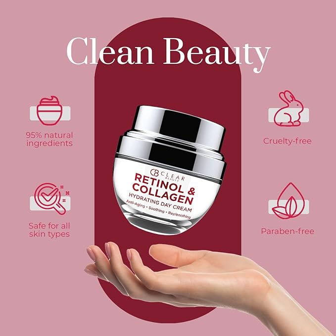 Retinol & Collagen Daily Face Moisturizer - Dermatologist Tested, Reduces Wrinkles, Fine Lines & Blemishes, Hydrating Anti-Aging, Clean Beauty, Cruelty-Free Korean Skin Care - 1.69 oz
