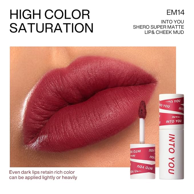 INTO YOU Matte Lipstick for Women, Matte Red Lipstick Long Lasting, Multi-Purpose for Lips and Cheek, Non-Stick Cup Not Fade Lip Stain Makeup Cosmetics Official Directly (EM14)