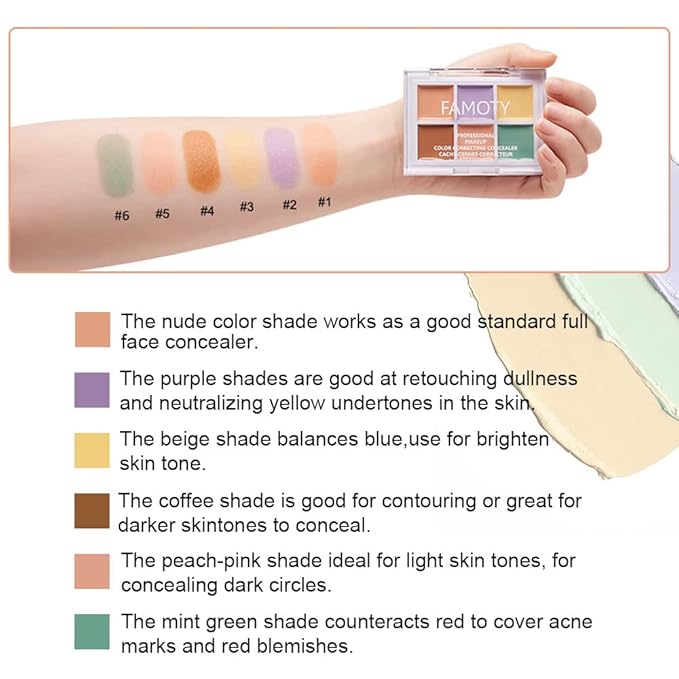 6 Color Correcting Concealer Palette With Concealer Brush,