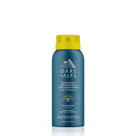 Oars + Alps Hydrating SPF 50 Sunscreen Spray, Infused with Vitamin C and Antioxidants, Water and Sweat Resistant, TSA Friendly, 1.87 Oz