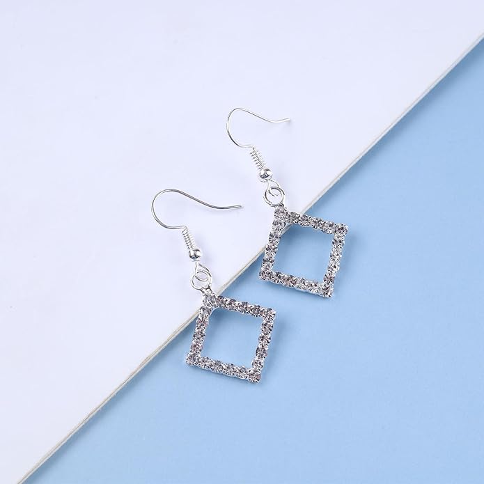 Vintage Crystal Square Drop Earrings Rhinestone Square Dangle