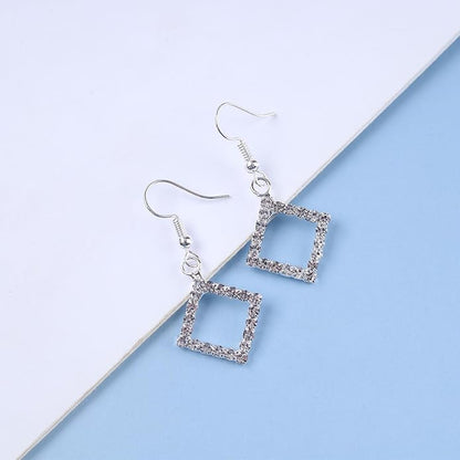 Vintage Crystal Square Drop Earrings Rhinestone Square Dangle