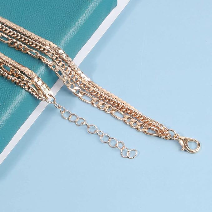 Punk Layered Figaro Chain Necklace Gold