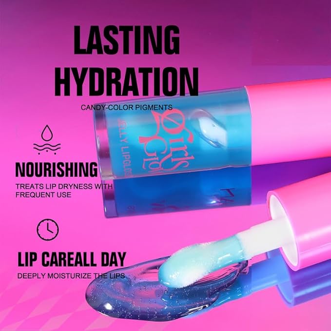 Jelly Lip Oil Gloss, Hydrating Moisturizing Plumping Lip Gloss,