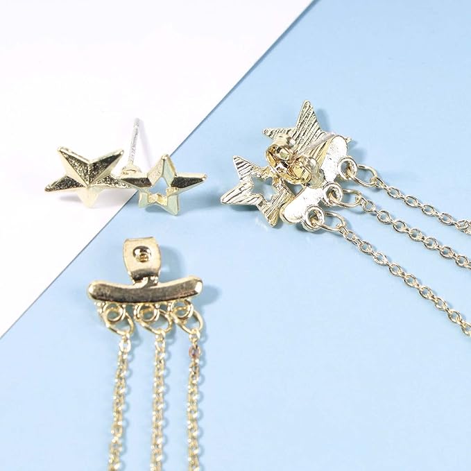 Boho Star Ear Jacket Earrings Gold