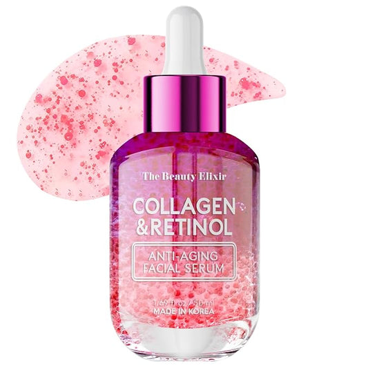 Collagen & Retinol Serum For Face - Ultra Hydrating, Restores, Smooths & Reduces Wrinkles - Dermatologist Tested, Natural Ingredients, Clean Beauty - Korean Skin Care - 1.69 Fl. Oz