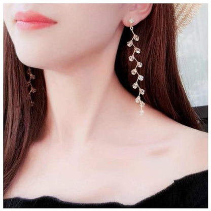 Boho Rhinestone Leaf Earrings Gold Crystal Drop Earring