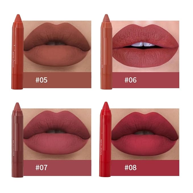 MAEPEOR Matte Lip Crayon Set 6PCS Smooth Velvety Lip Liner Pencils Set Waterproof Long Wear Lipstick Crayon Pen Kit (Set 01)