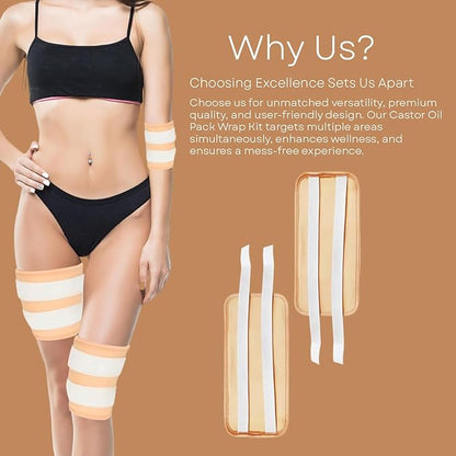 Castor Oil Pack Wrap Kit, 2 Pcs Organic Cotton, Adjustable Strap for Neck, Waist, Chest, Knee, Reusable, Washable - Detox, Constipation, Inflammation (Black)