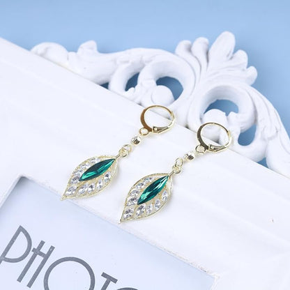Vintage Emerald Leaf Earrings Rhinestone Leaf