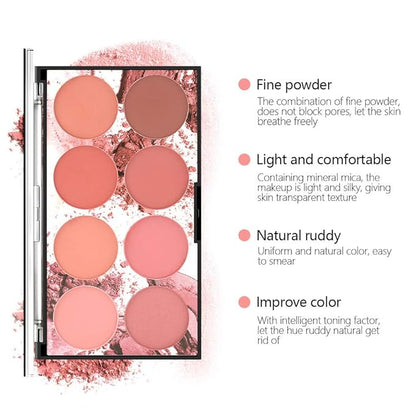 8 Color Blush Palette, Matte and Shimmer Powder, Skin Tone
