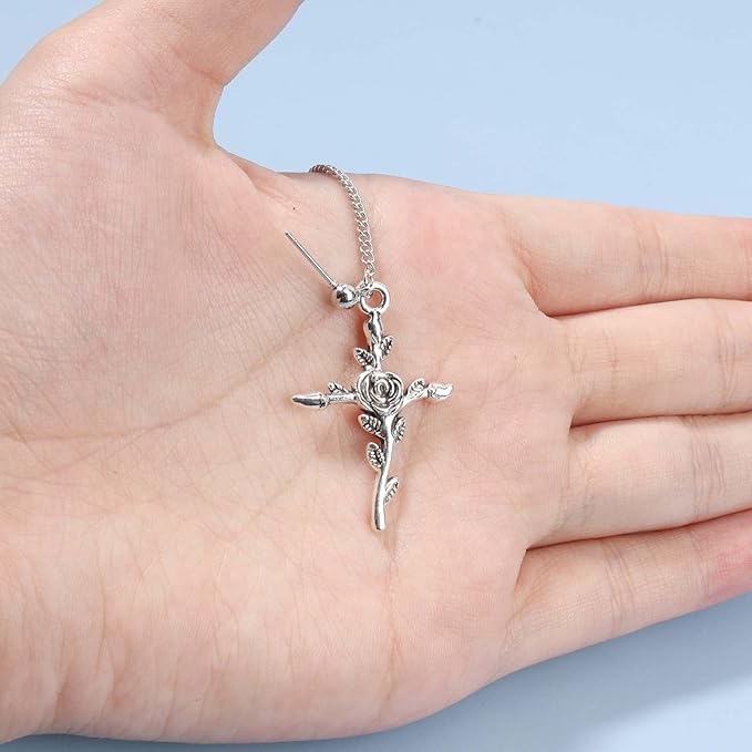 Cross Chain Cuff Earrings Silver Cross Dangle Chain