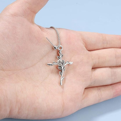 Cross Chain Cuff Earrings Silver Cross Dangle Chain