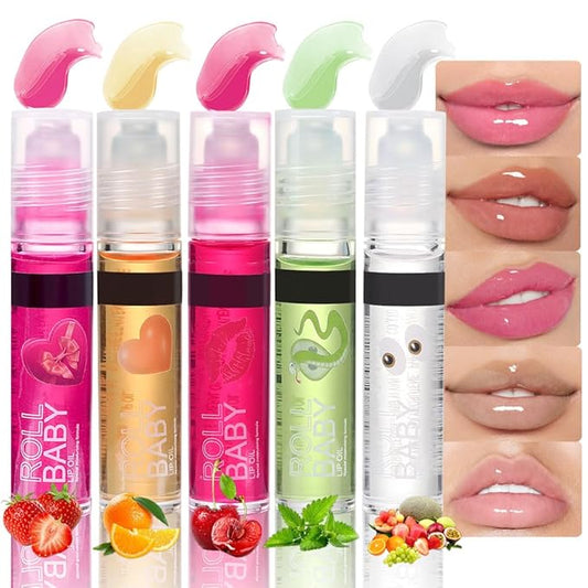 BINGBRUSH Roller Lip Glaze Mirror Lip Gloss, Plumping Magic Mood Lipstick Lip Glaze, High-Shine Clear Lip Stain Lip Balm Lip Care, Longlasting Moisturizing Lip Glow Oil (5Pcs 01#-05#)
