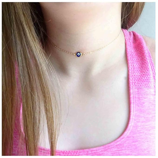 Boho Evil Eye Choker Necklace Blue