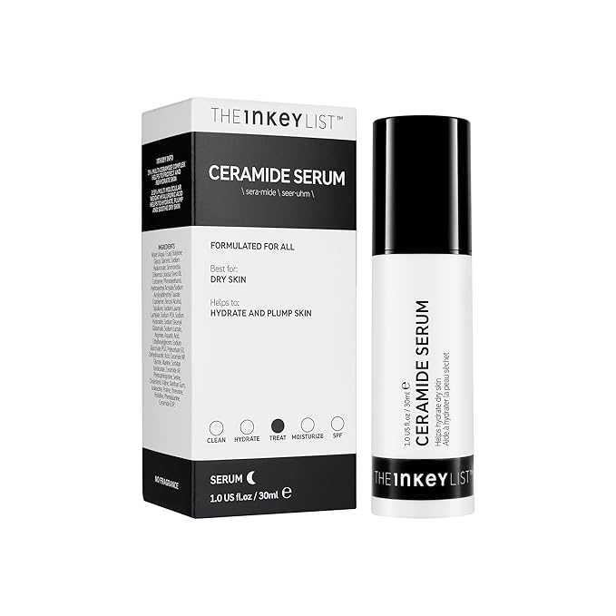 The INKEY List Ceramide Serum, Overnight Cream with Hyaluronic Acid to Rehydrate and Soothe Dry Skin, 1.01 fl oz