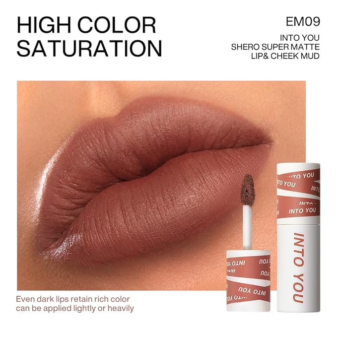INTO YOU Matte Lipstick, Super Stay Lipstick for Women, Waterproof, Long Lasting Lipstick, High Impact Lipcolor with Lightweight Lip Mud Texture, Dual-use for Lips and Cheek, Brown Lipstick (EM09)