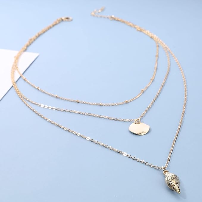 Bohemia Layered Seashell Necklace Choker Gold Coin Disc