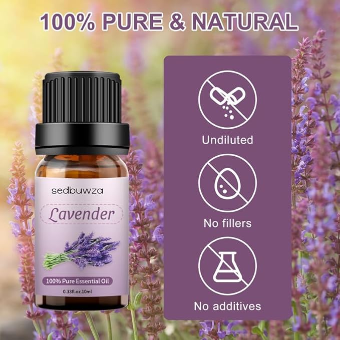 Sedbuwza 2 Pack Lavender Essential Oil,100% Pure and Natural Fragrance Gift Oils for Diffuser, Soaps, Candle, Perfume