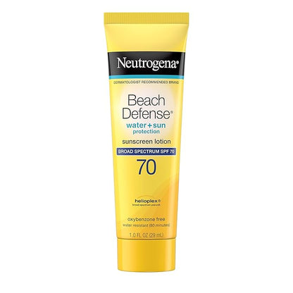 Neutrogena Beach Defense Water Resistant Sunscreen Body Lotion with Broad Spectrum SPF 70, Oil-Free and Fast-Absorbing, 1 Fl Oz (Pack of 48)
