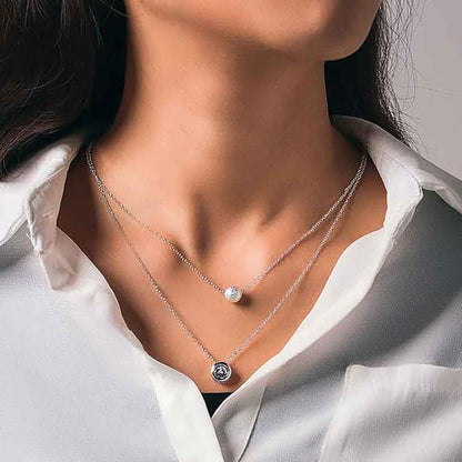 Layered Bead Necklace Chain Round Crystal