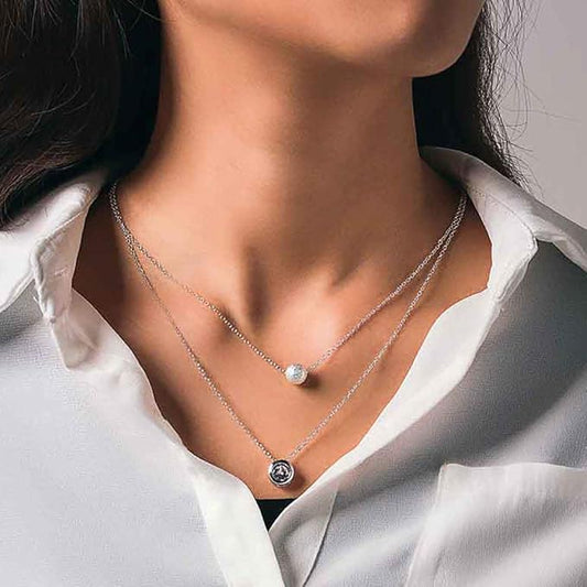 Layered Bead Necklace Chain Round Crystal