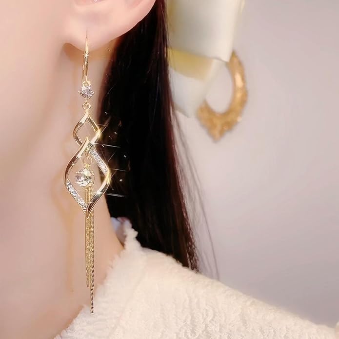 Vintage Crystal Dangle Earrings Long Rhinestone
