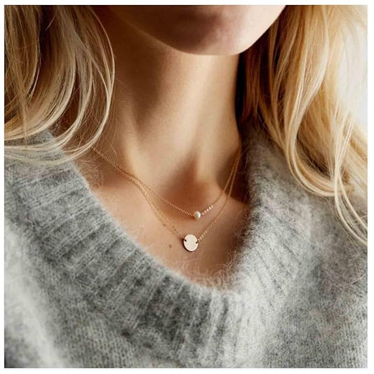 Boho Layered Pearl Necklace Choker Gold