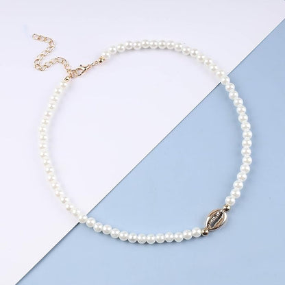 Boho Shell Pearl Necklace Choker Gold