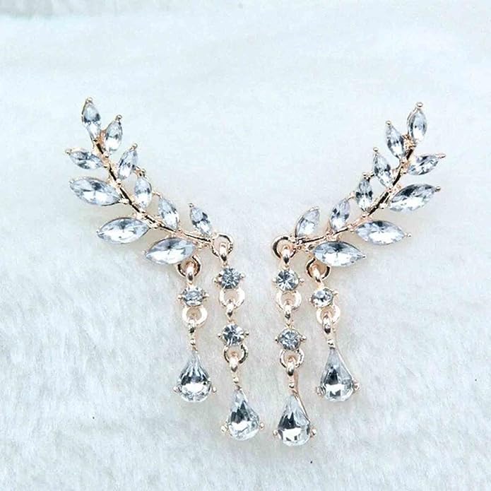 Boho Rhinestone Ear Crawler Earrings Gold