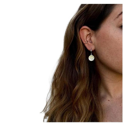 Evil Eye Coin Earrings Gold Disc Drop Earrings