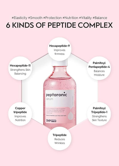[K Beauty Snp] Peptaronic Skincare Serum | Peptide and Hyaluronic Acid Face Serum | Firming, Soothing, and Moisturizing for Dry Skin Types | Korean Face Skin Care for Gift | 7.43 Fl Oz