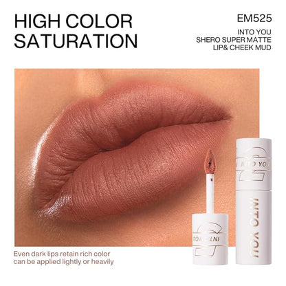 INTO YOU Matte Lipstick, Super Stay Lipstick for Women, Waterproof, Long Lasting Lipstick, High Impact Lipcolor with Lightweight Lip Mud Texture, Dual-use for Lips and Cheek, Pink Lipstick (EM525)