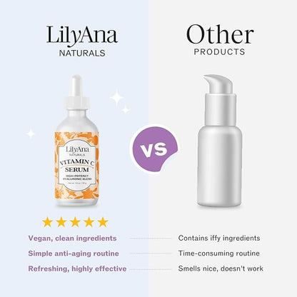 LilyAna Naturals Vitamin C Serum for Face - Face Serum with Hyaluronic Acid and Vitamin E, Anti Aging Serum, Reduces Age Spots and Sun Damage, Promotes Collagen and Elastin (Double Pack)