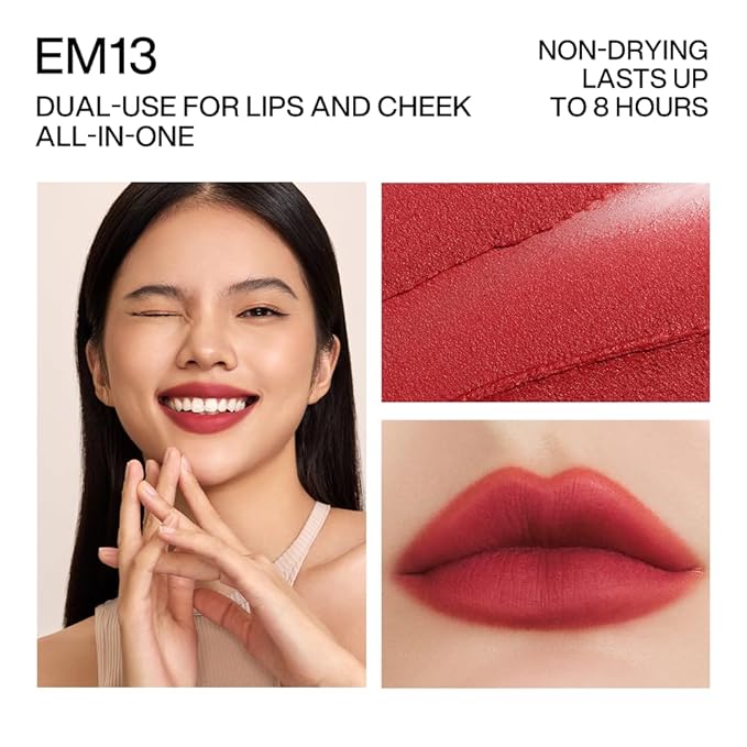 INTO YOU Matte Lipstick, Super Stay Lipstick for Women, Waterproof, Long Lasting Lipstick, High Impact Lipcolor with Lightweight Lip Mud Texture, Dual-use for Lips and Cheek, Red Lipstick (EM13)