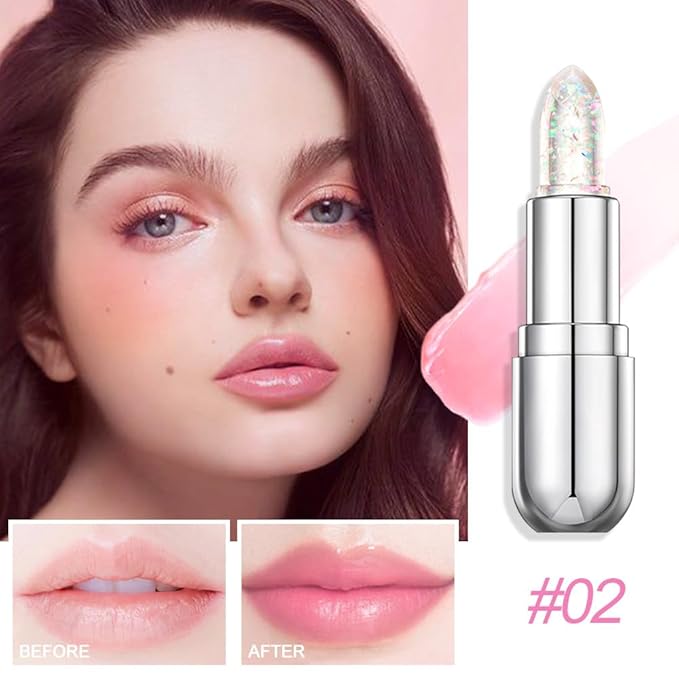 BINGBRUSH Clear Crystal Color Changing PH Lipstick,Rich in Vitamin E for All-Day Moisture,Gold Foil Long Lasting Moisturizer Waterproof Discoloration (02#)