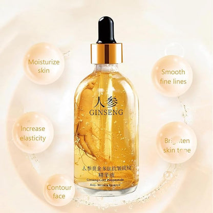 Ginseng Serum,Ginseng Polypeptide Anti-Ageing Essence Oil,Ginseng Gold Polypeptide Anti-Wrinkle Essence,One Ginseng Per Bottle for Tightening Sagging Skin Reduce Fine Lines (2PCS)