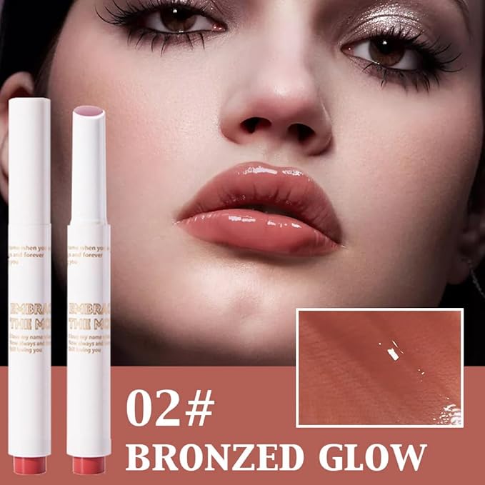 Moisturizing Solid Lipstick Non Sticky Lipstick, Moisturizing Lipstick Glossy Tinted Lip Balm,Long Lasting Non-Stick Lip Gloss Cute Makeup, High-gloss for Plumper Looking Lips,Vegan, (01#+02#)