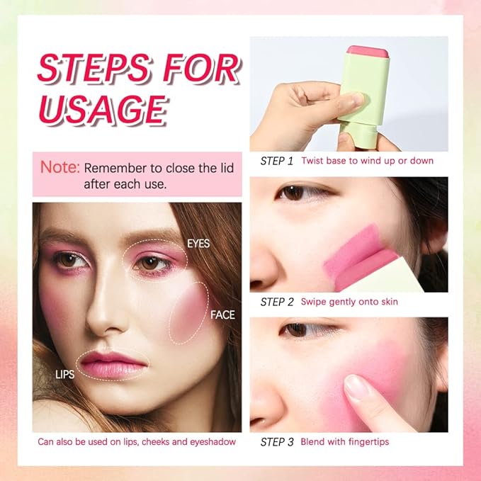 Soft Creamy Blush Stick,On-the-Go Blush,2-in-1 Cheek and Lip