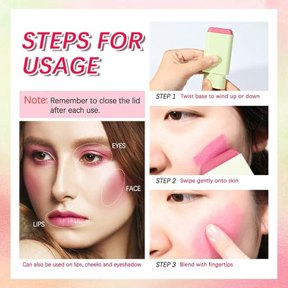 Soft Creamy Blush Stick,On-the-Go Blush,2-in-1 Cheek and Lip