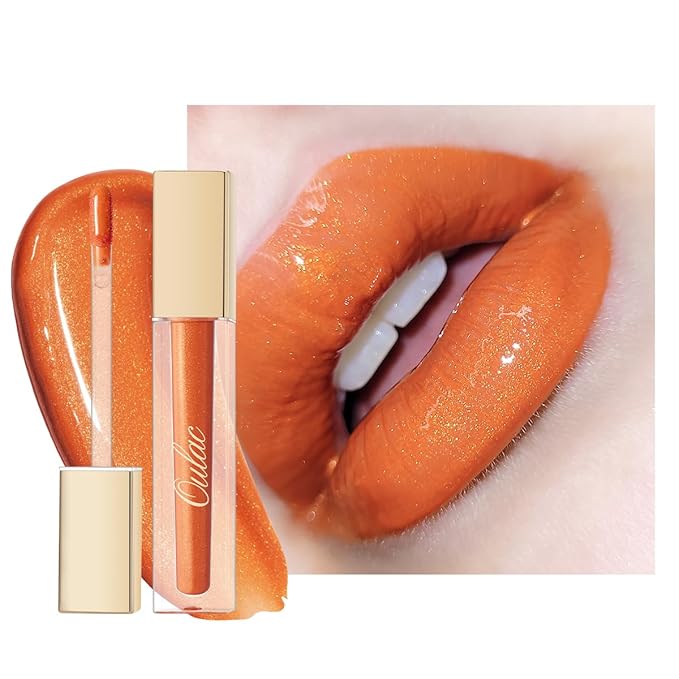 Oulac Shine Orange Liquid Lipstick for Women-Lip Plumper Lip Gloss for Dry Lip Care, Lightweight Soft and Hydrating Lip Tint Stain with Vitamin E & Rose Oil Vegan & Cruelty-Free, S06