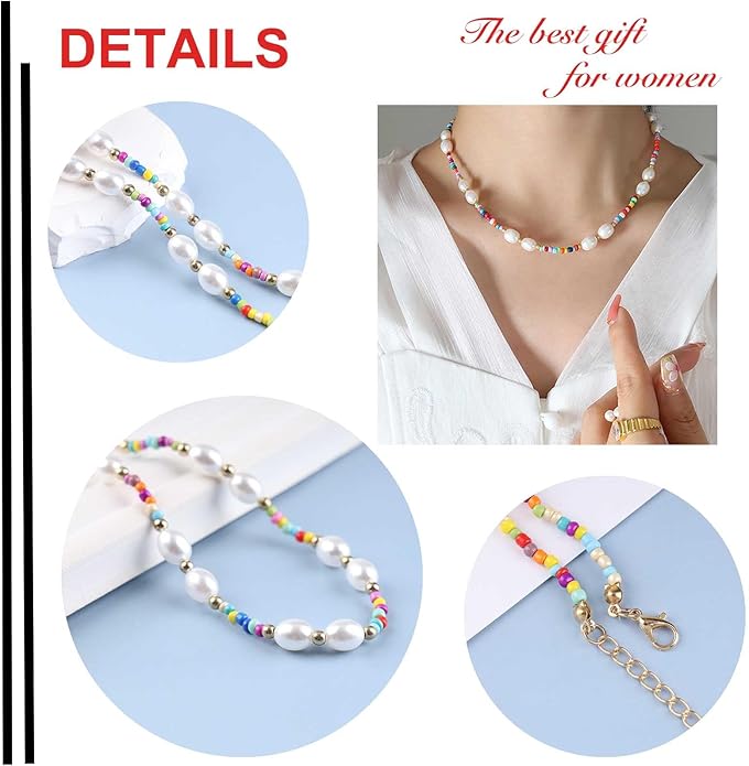 Boho Pearl Choker Necklace Vintage Blue