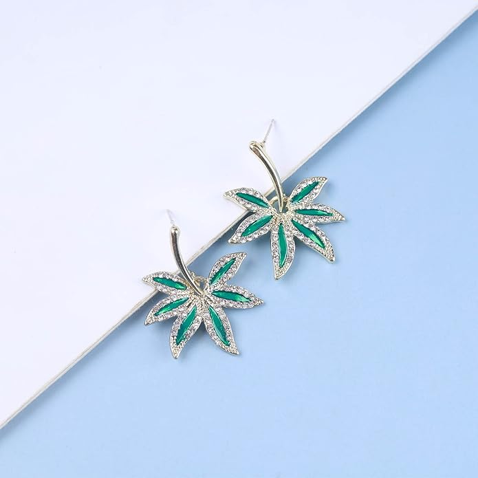 Vintage Emerald Pot Leaf Earrings Green