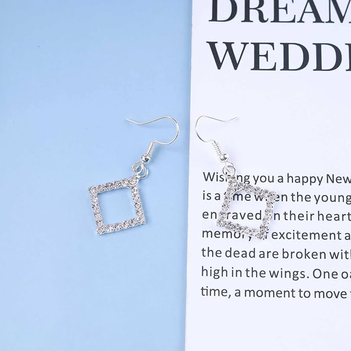 Vintage Crystal Square Drop Earrings Rhinestone Square Dangle