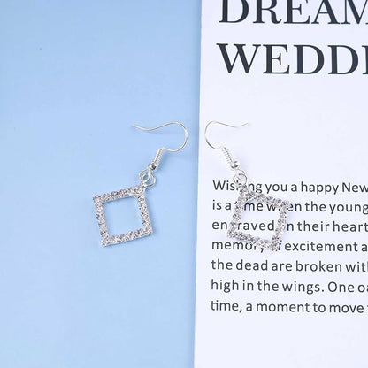 Vintage Crystal Square Drop Earrings Rhinestone Square Dangle