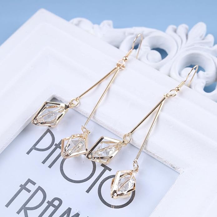 Vintage Crystal Dangle Earrings Long Bar